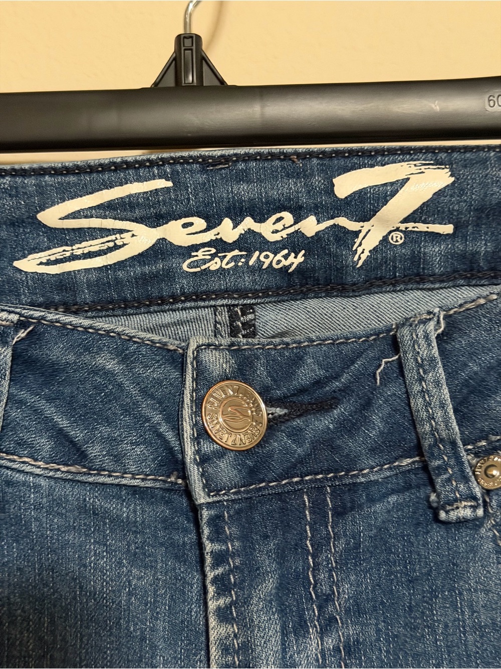 Seven7 Denim Cropped Jeans with Red & Pink Floral Embroidery - Picture 4 of 6